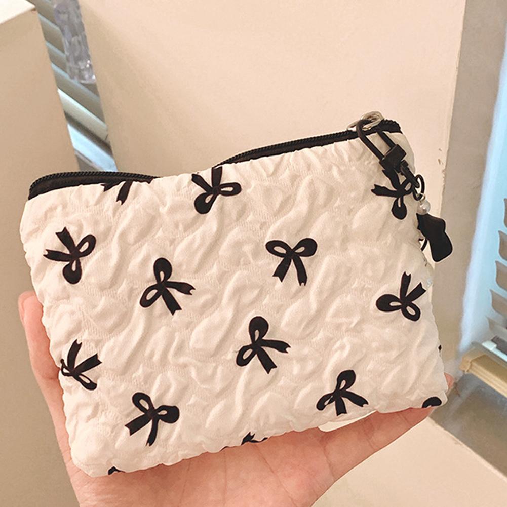 Cute Bow Flower Quilting Cotton Makeup Bag Women Female Cloth Handbag Portable Toiletry Case Zipper Cosmetic Organizer for Girls