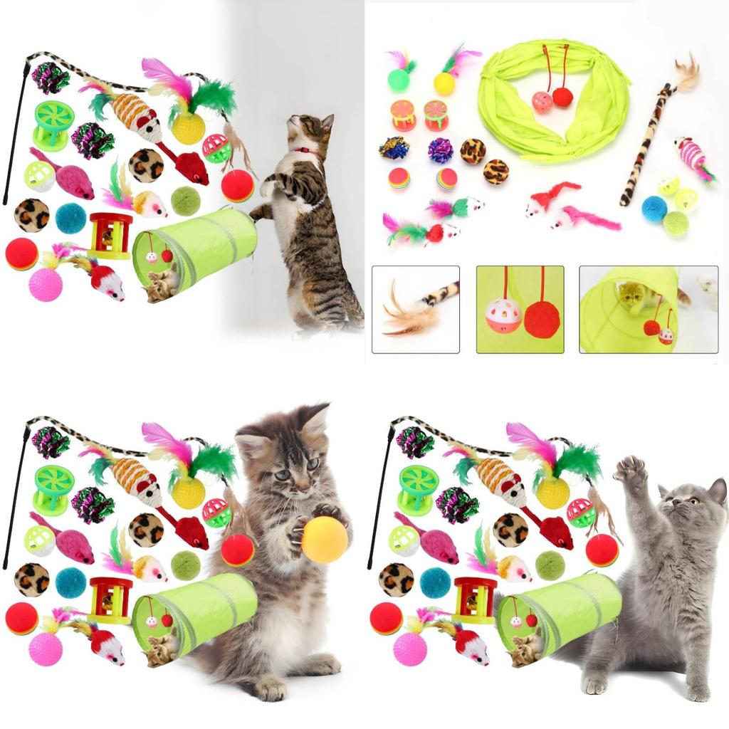 Ultimate Cat Play Set Sisal Ball Cat Wand Cat Tunnel 21 Piece Kit For Curious Cats