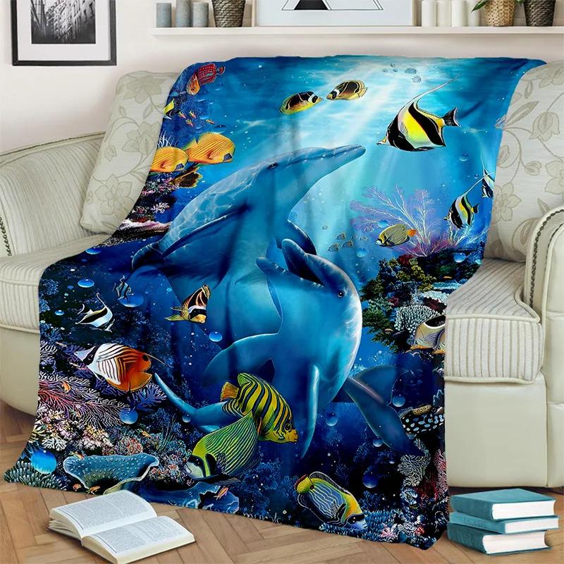 3D Underwater World Seabed Cartoon Blanket,Soft Throw Blanket for Home Bedroom Bed Sofa Picnic Travel Office Cover Blanket Kids