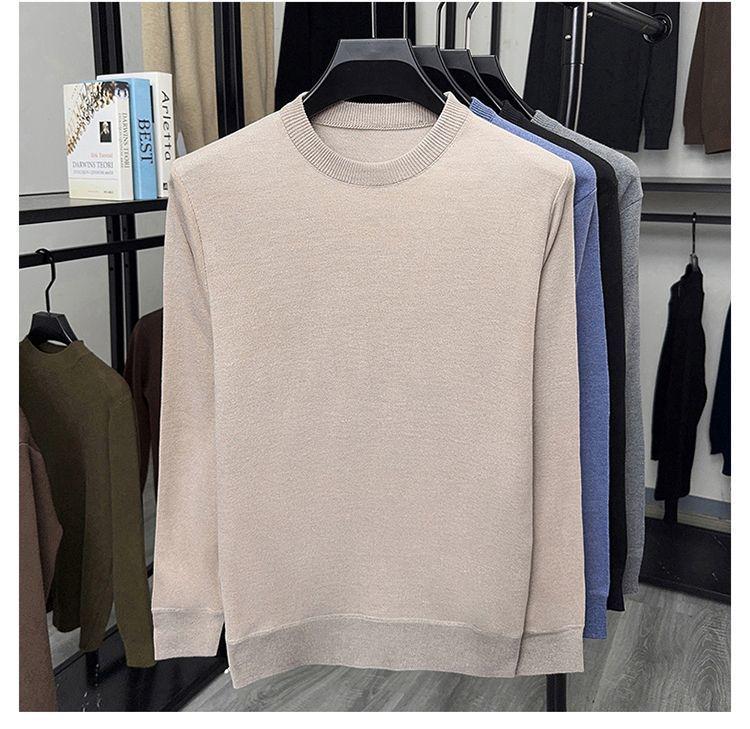 Men's Velvet Knitted Round Neck Sweater - Thick Warm Base Layer for Autumn/Winter.