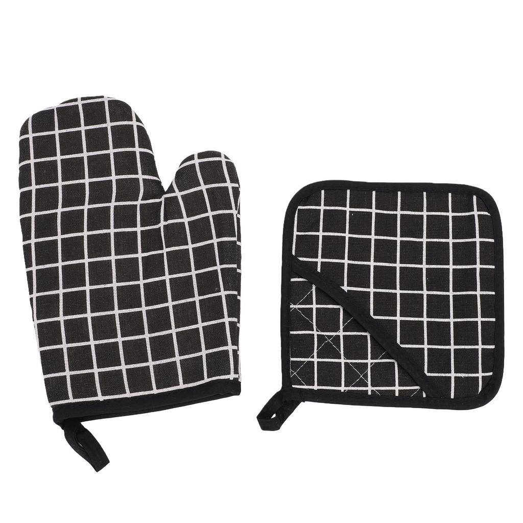 Oven Mitt Pot Holder Set Anti Scald Heat Proof Thickened Cotton Oven Mitten with Hot Pad for Kitchen Baking