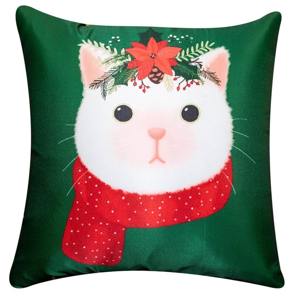 Decorative Merry Christmas Satin Cushion Cover 24 Inch X 24 Inch 5 Piece, Cusion Cover for Sofa 24"24 Set of 5, Cute Festive Animal