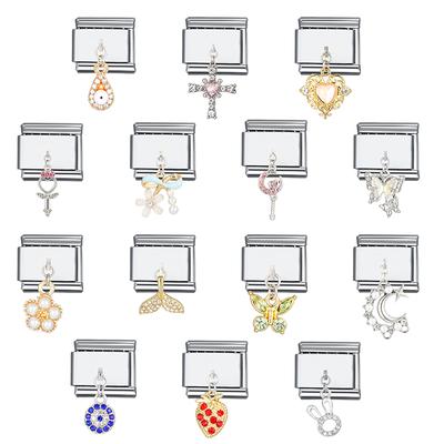 Motyl Krzyż Charms Bransoletka Włoska Koralik Charm Bransoletka Ze Stali Nierdzewnej Moda Luksusowy Rhinestone Charm DIY Biżuteria Making