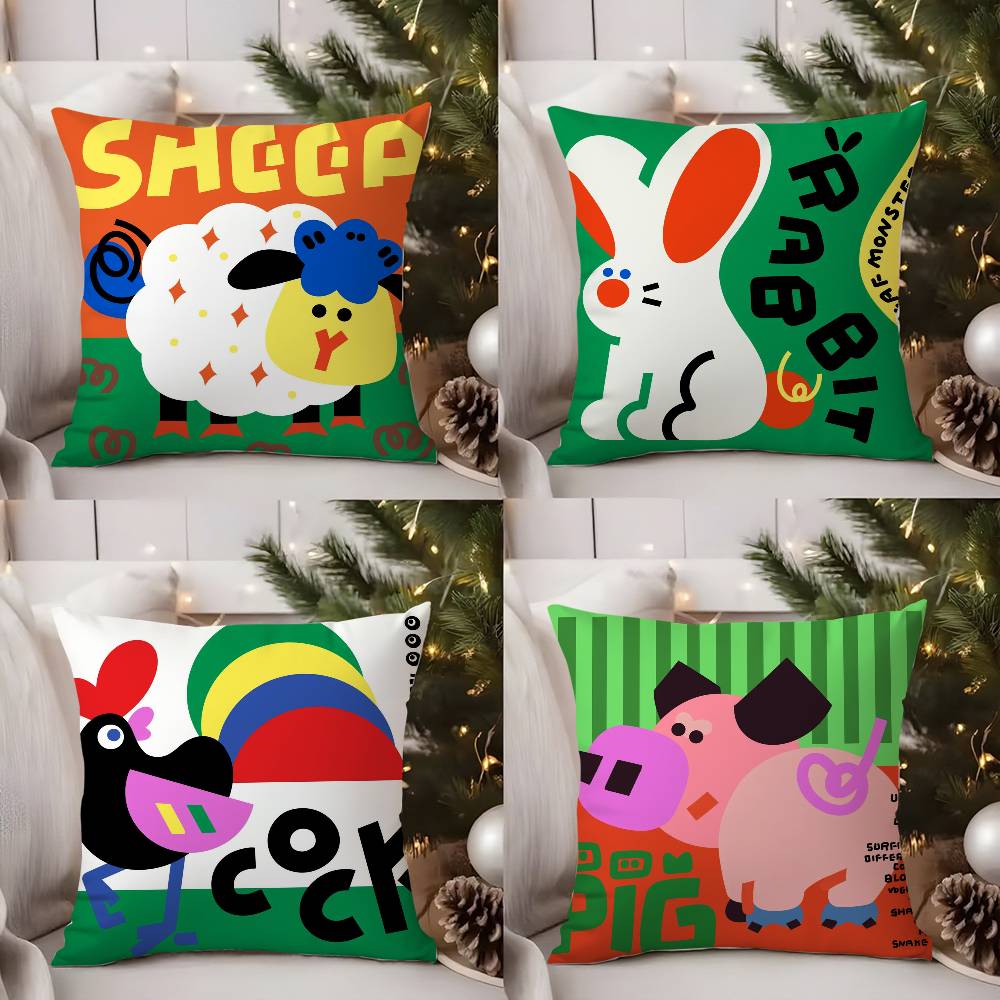 Pillow Case Cute Animal World Home Dorm Chair Back Short Plush Double-Sided Printing Office Nap Time Cushion Cover
