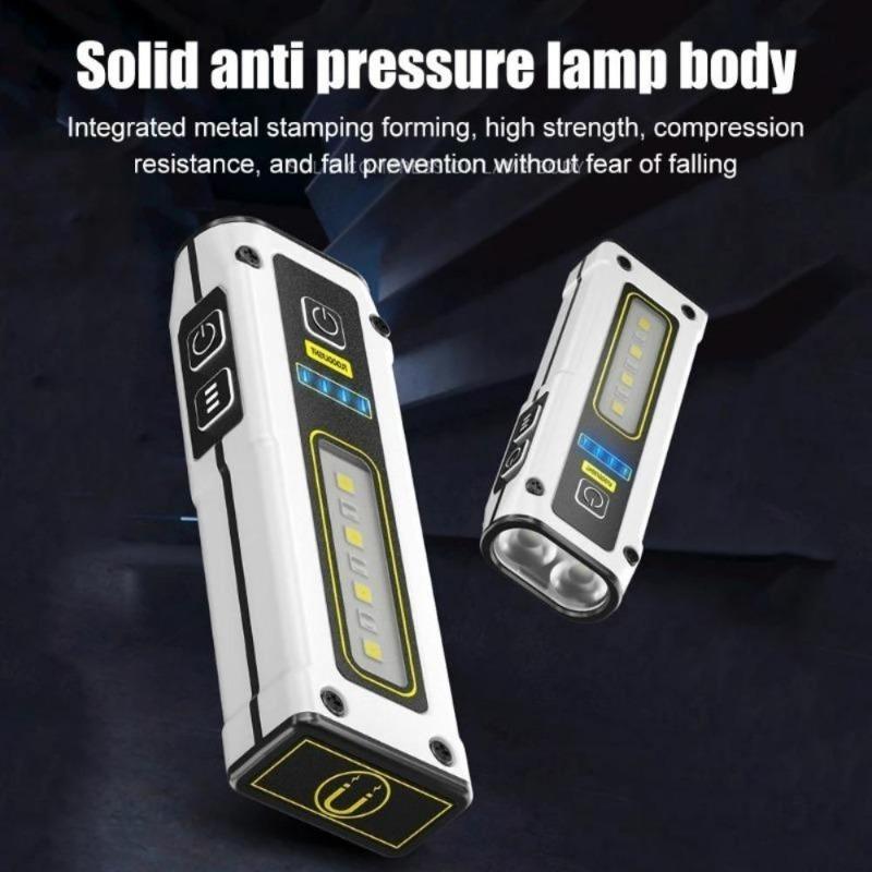Portable Mini LED Flashlight, Type-C USB Rechargeable Torch with Built-in Strong Magnet, Waterproof Work Light for Outdoor Camping Fishing Emergency