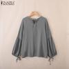 ZANZEA Women Casual Round Neck Loose 3/4 Sleeve Solid Blouse