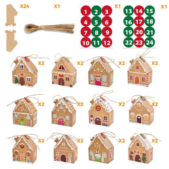 24 Pcs Christmas Gingerbread House Gift Box Paper House Treat Boxes for Holiday Party Favors Cookie Candy Gifts Packaging