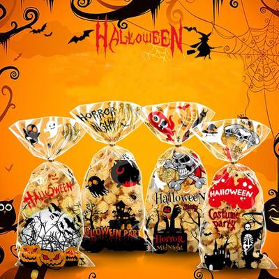 50pcs Snack Pouch Halloween Candy Bags Transparent Cellophane Pack Gift Bags  Kids Party Favors