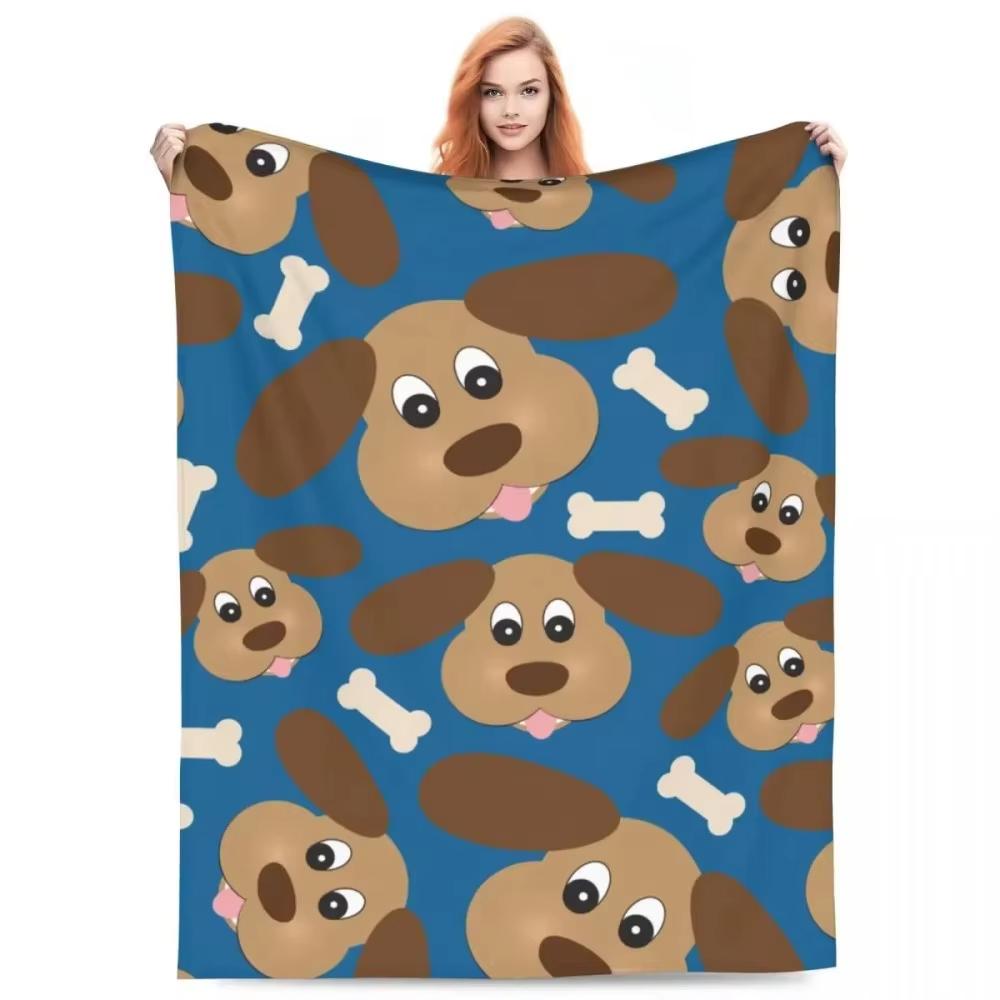 Cartoon Dog Bone Flannel Blanket Instagram Style Warm Nap Kids Room Home Decor Throw