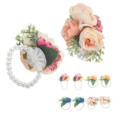 2Pcs/Bag Bridesmaid Wrist Flower Artificial Hand Flower for Wedding Anniversary Cocktail Party