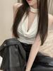 Khaki Backless Cowl Neck Halter Tank Top - Women's Summer Sleeveless Top