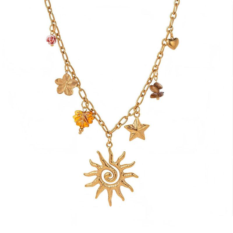 Women s Vintage European American Fashionable High-End Multi-Element Bamboo Pendant Necklace Stainless Steel Real Gold 18k