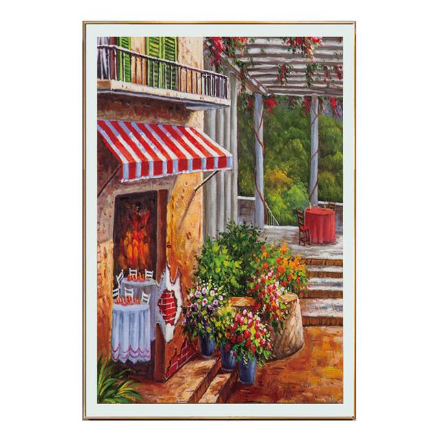 Casa Scandinava sul Mare Tela Pittura Poster Pittura Nordica Casa Colorata Paesaggio Immagine Stampa Decorazione Murale Soggiorno