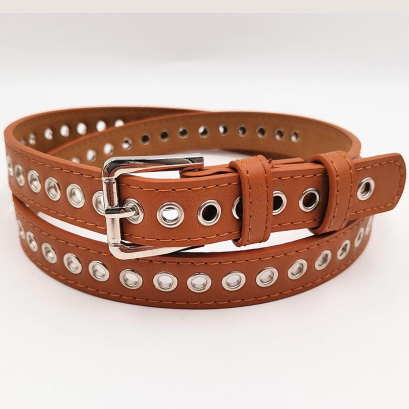 New Metal Hole-free Whole Air Eye Belt for Women's Belt European and American Fashion Jeans Pu Belt