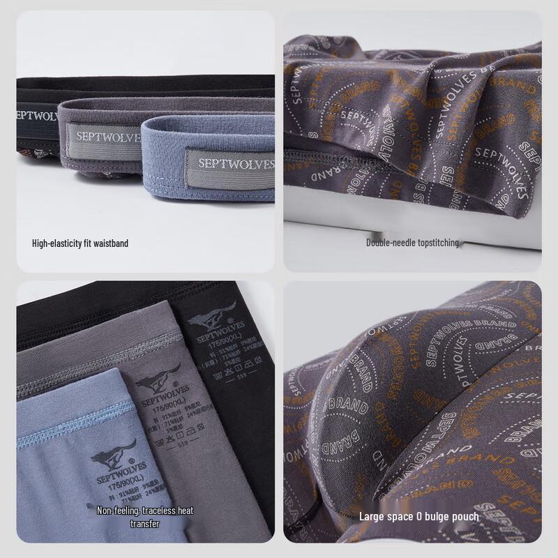 SEPTWOLVES Men's Letter Print Antibacterial Boxer Briefs 3-Pack