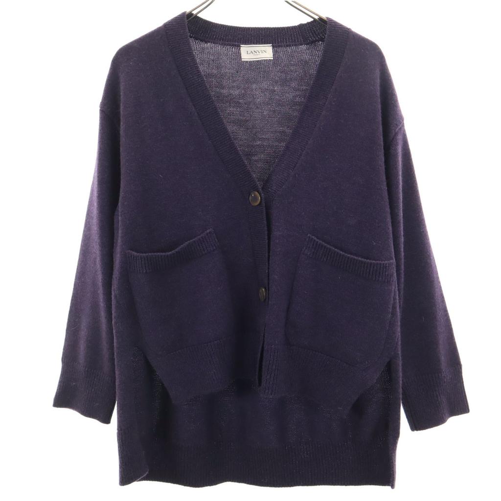 Lanvin Made In Italy Wool Blend Long Sleeve Knit Cardigan S Purple Women Used