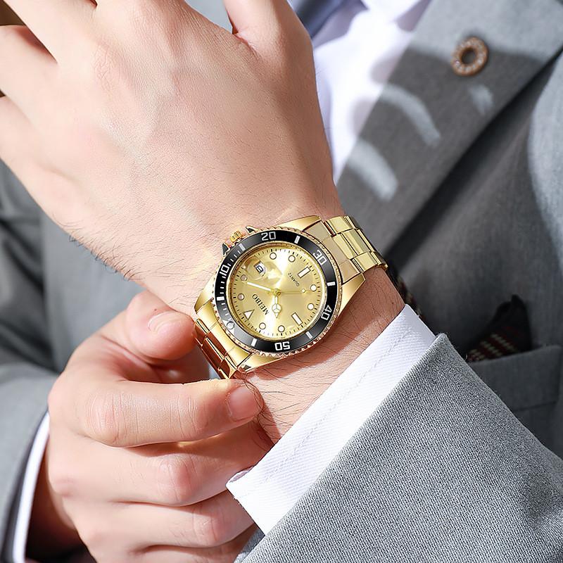 Meibo Men Steel Band Quartz Watch With Calendar For Office And Daily Wear