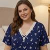 Large size floral nightdress lace short sleeve printed pajamas ruffle hem medium and long version homewear casual wear