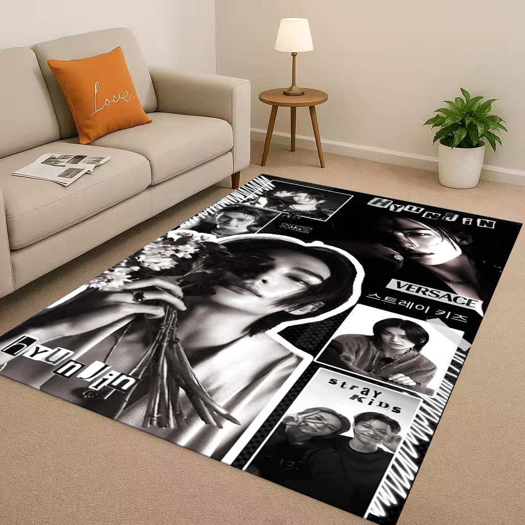 3D Kpop Hyunjin Star Art living Room Non-Slip Area Rug Soft Carpet for Bedroom Playroom and Sofa,Easy Clean Home Decor Doormat