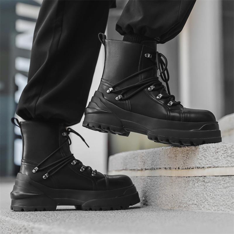 Mode herren mode bühne nachtclub plateaustiefel schwarz trendy echtlederschuhe cowboy klobige ankle boot coole motorrad botas