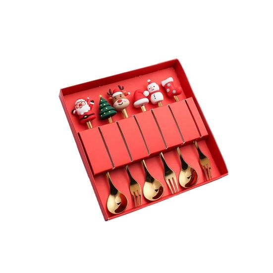Sada 6 ks/sada vánoční krabičky na vidličku, sada lžíce s dárkovým jídlem z nerezové oceli Xmas Charm Topper
