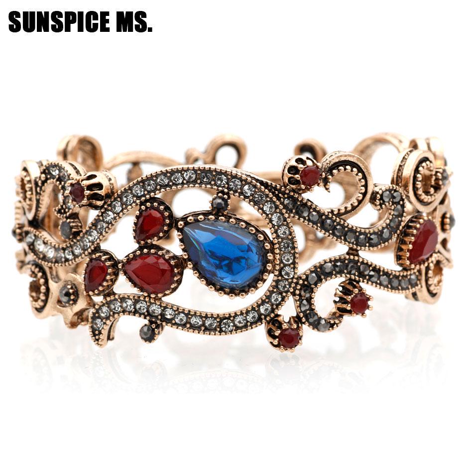 

Винтажный модный турецкий полый цветок-скульптура браслет Ретро ювелирные изделия антикварный золотой цвет Pulseira комплект аксессуары для вечеринок синий