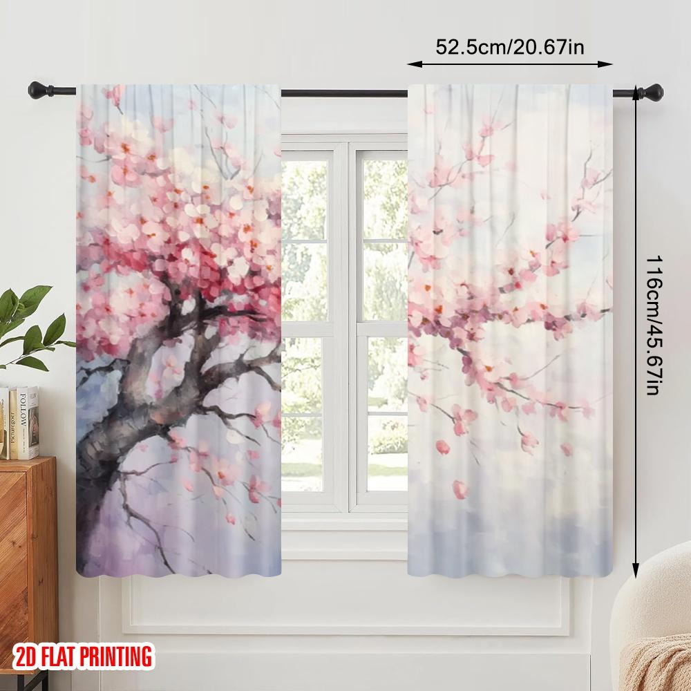 2pcs,2D Plane Printing Light Filtering Curtains Blossom Dreamscape Versatile 100% Polyester (without Rod) Home Decor for Bedroom
