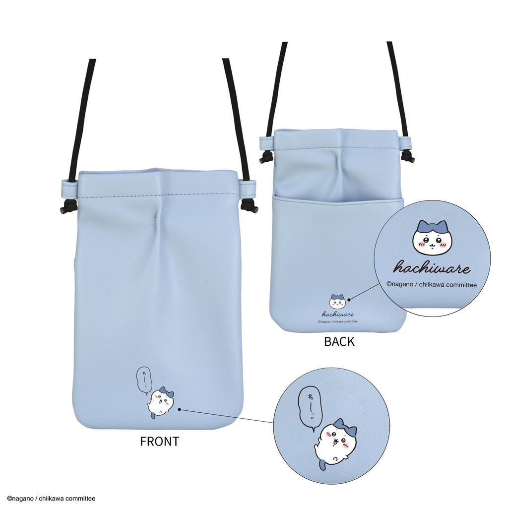 Gourmandies Chiikawa IIIIpocket Smartphone Hachiware and Polyurethane Pouch, (Black White) CK-16B,