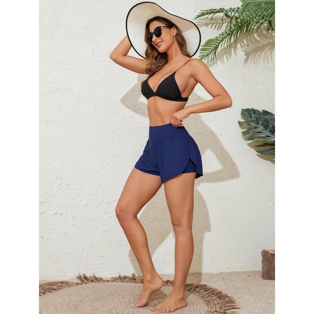 CHARMLEAKS Pantaloncini da bagno da donna Pantaloncini da bagno con spacco laterale Pantaloncini da surf 2 in 1 con tasche sul fondo