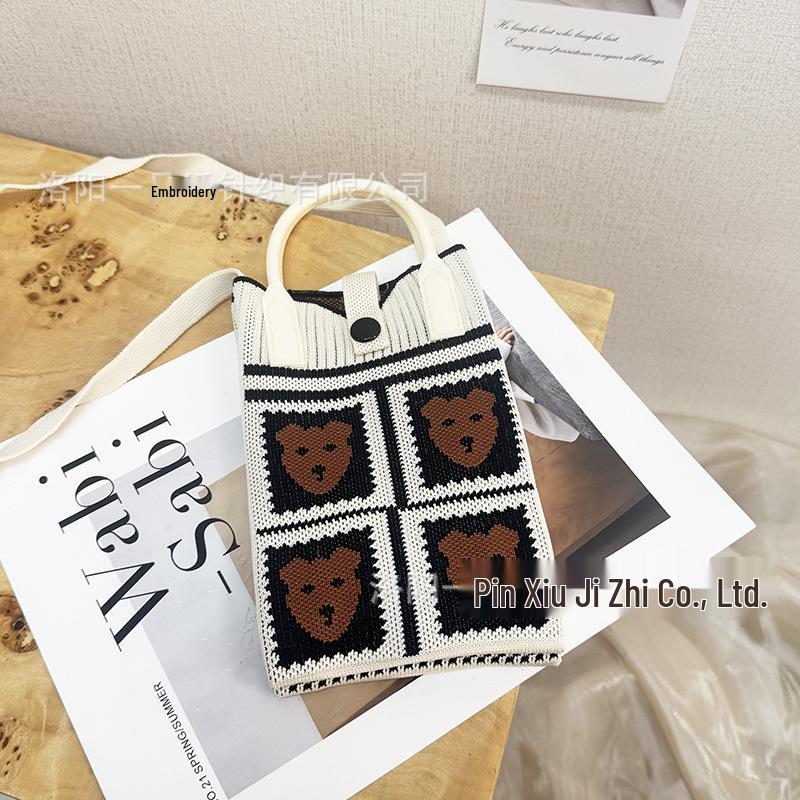 Cute Cartoon Dopamine Knit Crossbody Phone and Coin Bag