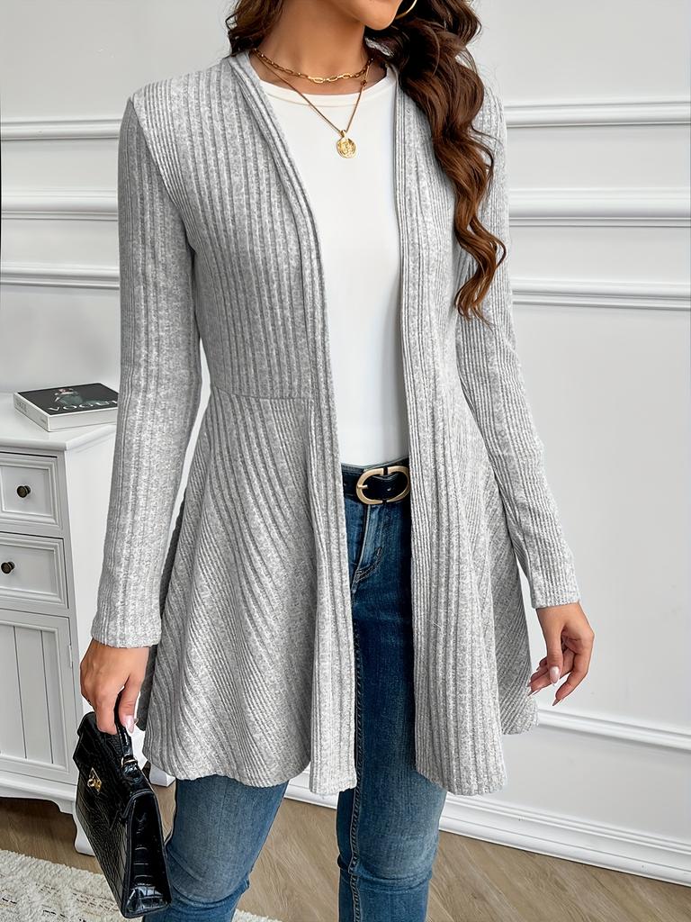 Women's Elegant Solid Color Textured Loose-Fit Cardigan - Medium Stretch Spring/Fall Layering Piece, Hand Washable Casual To Semi-Formal Sweater