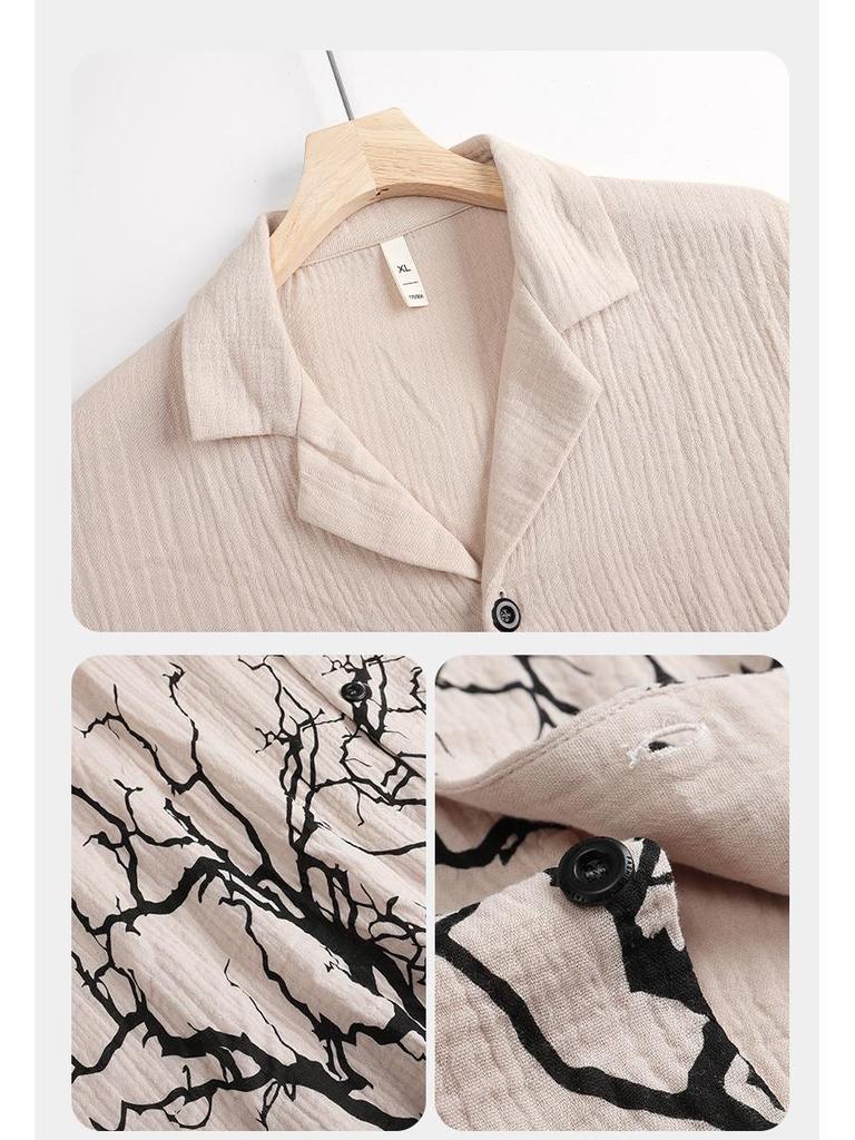 Herrenpyjama aus reiner Baumwolle, Klasse A, doppellagig - Langarm, Chinesischer Stil, Lockere Passform, Hochwertige Frühlings- und Herbst-Homewear.