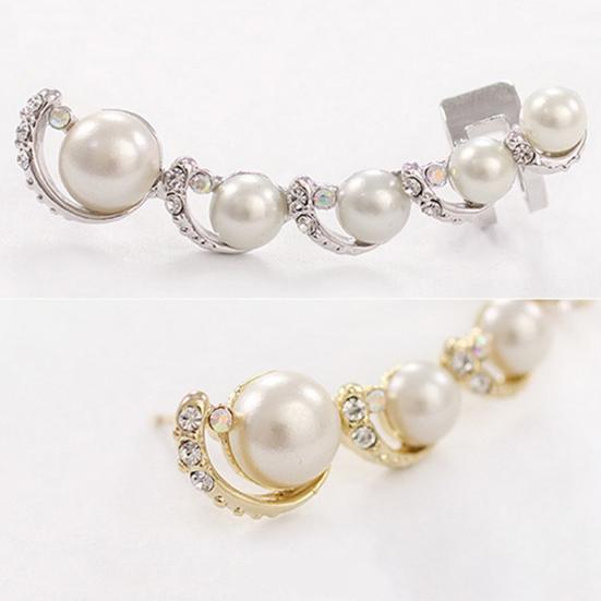 1Pc Women Rhinestone Faux Pearl Ear Clip Cuff Earring for Left Ear