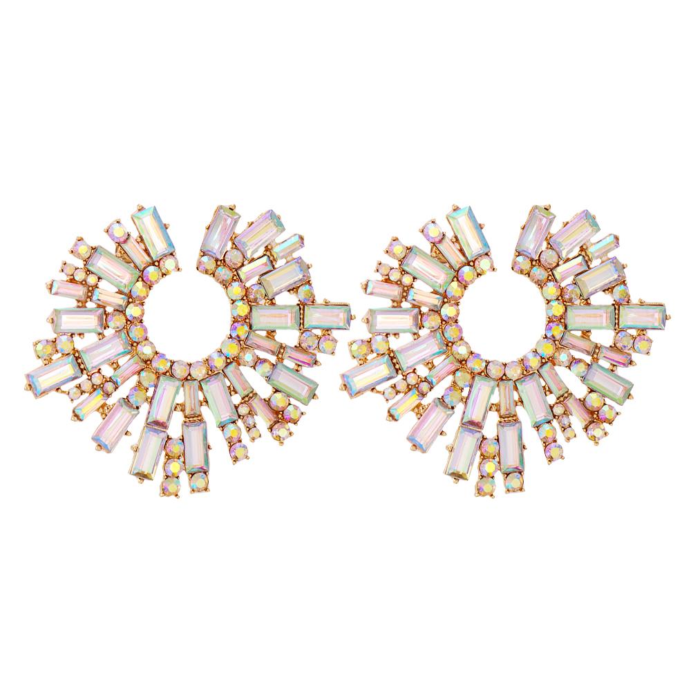 New Vintage Hollow Round Crystal Drop Dangle Earrings Trend Statement Rhinestone Ear Ring For Women Fashion Colorful Jewelry