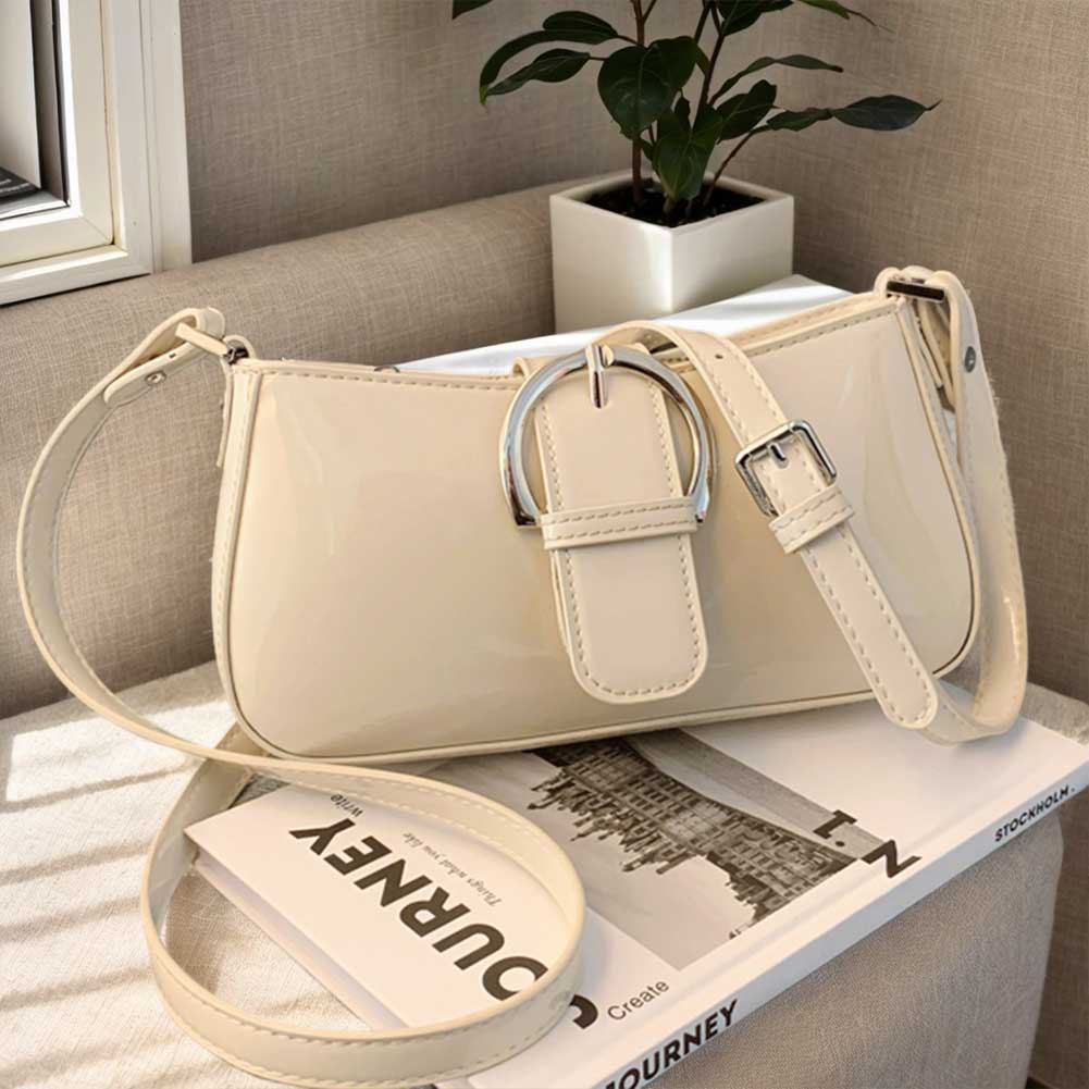 

Класична маленька квадратна сумка в стилі ретро, ​​сумка через плече з штучної шкіри, сумочка на регульованому ремені для жінок, робота, покупки, подорожі, щоденне використання білий