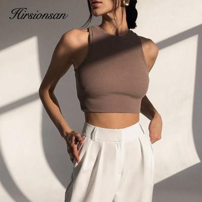 Hirsionsan Gestrickte Rippen Solide Weste Frauen Casual Grundlegende Dünne Tank-Sleeveless Baumwolle Sexy Damen Sommer Off Schulter Crop Tops