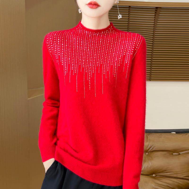 Women's Cashmere Sweater Qinghe Cashmere 30% Cashmere 70% Wool Autumn and Winter Pullover Warm and Fashionable