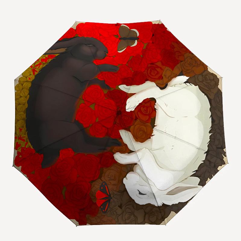 

1pc Rabbit Yin Yang Automatic Open/close Folding Umbrella, Compact Portable Travel Umbrella, Durable Construction yy250809106