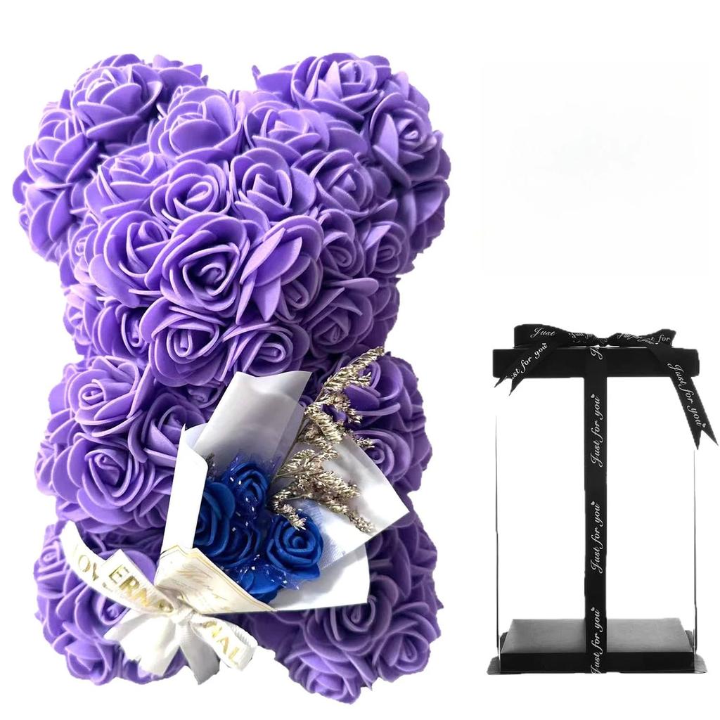 25cm Rose Flower Teddy Bear Gift Set In Premium Box Valentines Day Present For Her Mothers Birthday Anniversary Romance