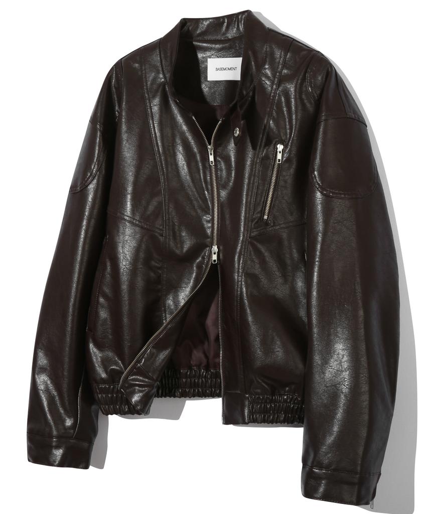 Basemoment Leather Biker Jacket Dark Brown