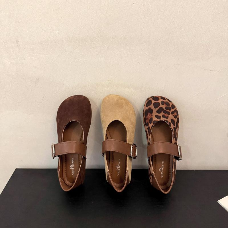 Flat-bottomed suede Mary Jane single shoes women's shoes 2025 new spring and autumn Korean version retro gentle soft-soled Doudou shoes