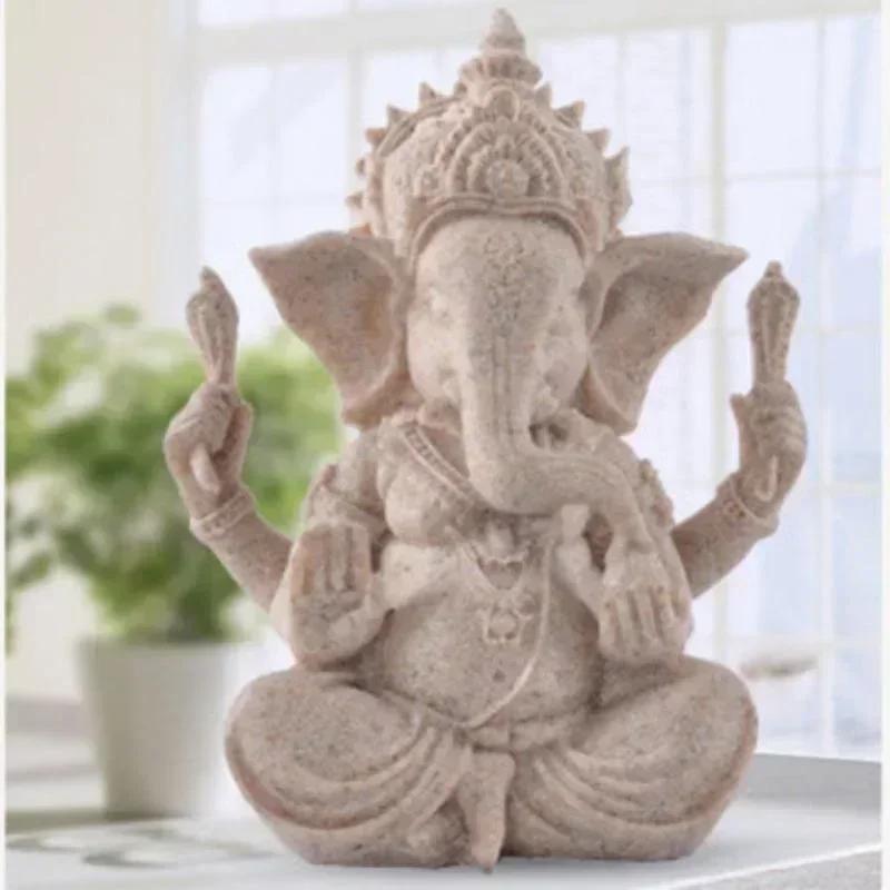 Handmade Sandstone Ganesha Buddha Elephant Statue Sculpture Figurine for Home Decoration Living Room