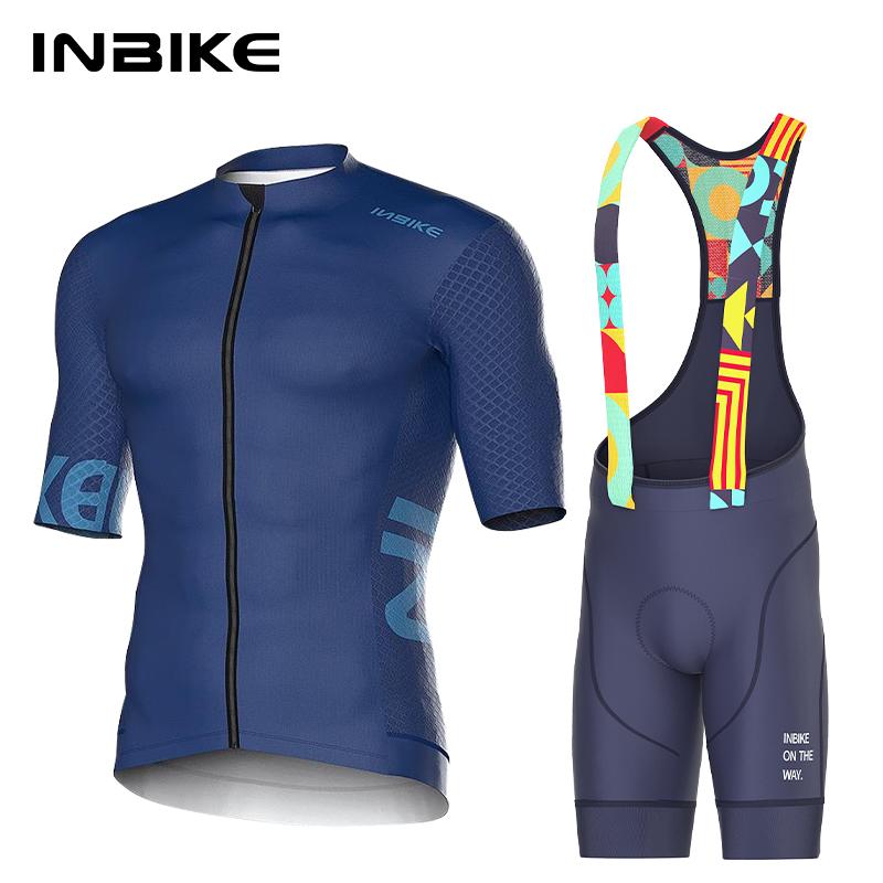 

INBIKE Men s Cycling Jersey Road Bike Shorts Cycling Short Sleeve Full Zipper Bib Shorts Breathable Summer Cycling Jersey Set M