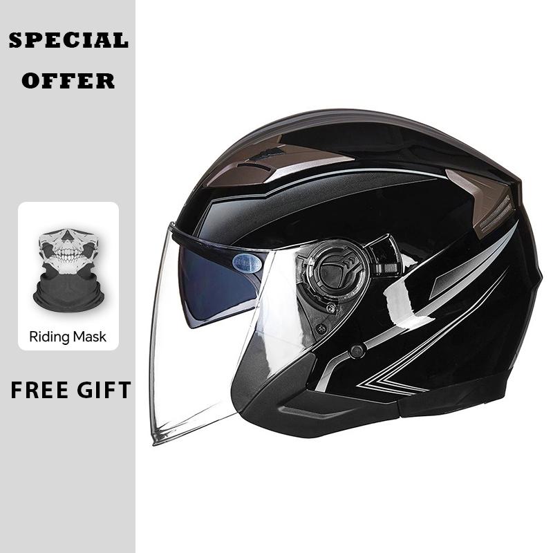 Motorcycle Helmet Half Face Helmets Double Lens Four Seasons Men Women 3/4 Open Face Motorbike Jet Helmets Dual Visor Capacete