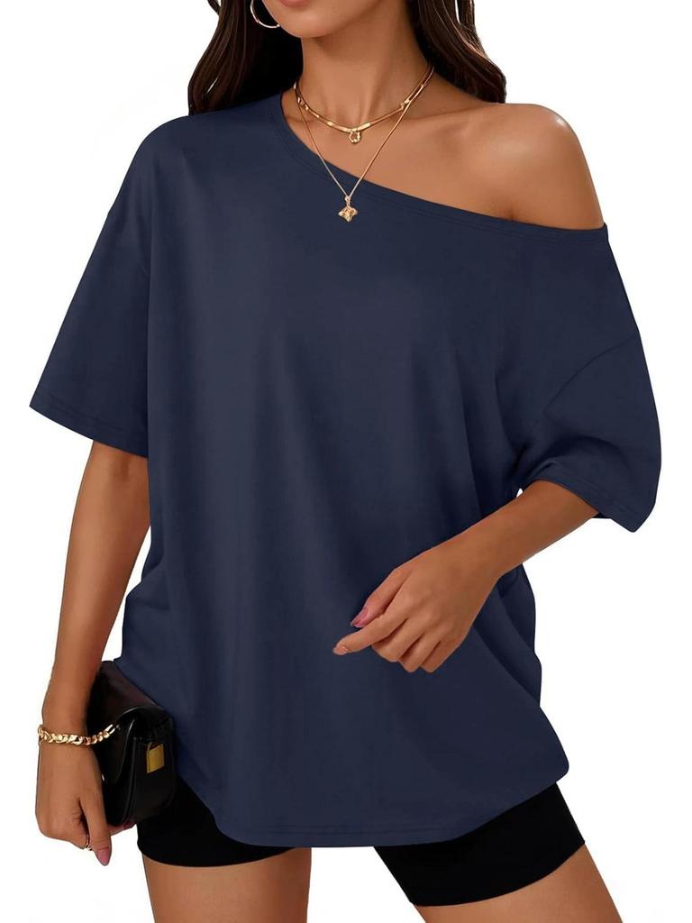Women's Off-the-Shoulder Loose Short Sleeve T-shirt - Summer 2026 Casual Spring Fashion