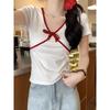 Women's Slimming V-Neck Bow Tie Short Sleeve T-Shirt – Chic, Age-Reducing Summer Fashion