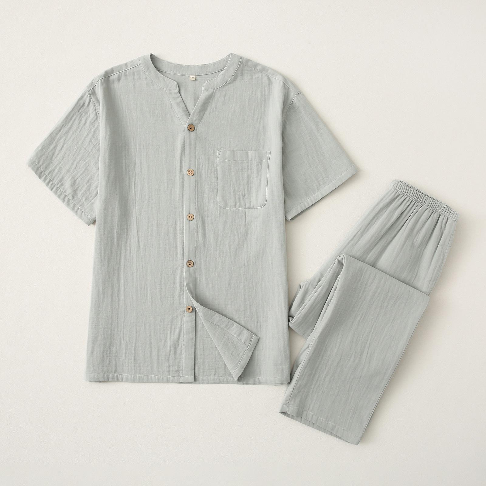 

Japanese Style 100% Cotton Gauze Pajamas: Couple s Long-Sleeve, Long-Pants Set for Spring/Summer Large