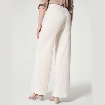 Women Casual Fashion Solid Color Wide Leg Trousers Jeans with Seamed Front New Trendy