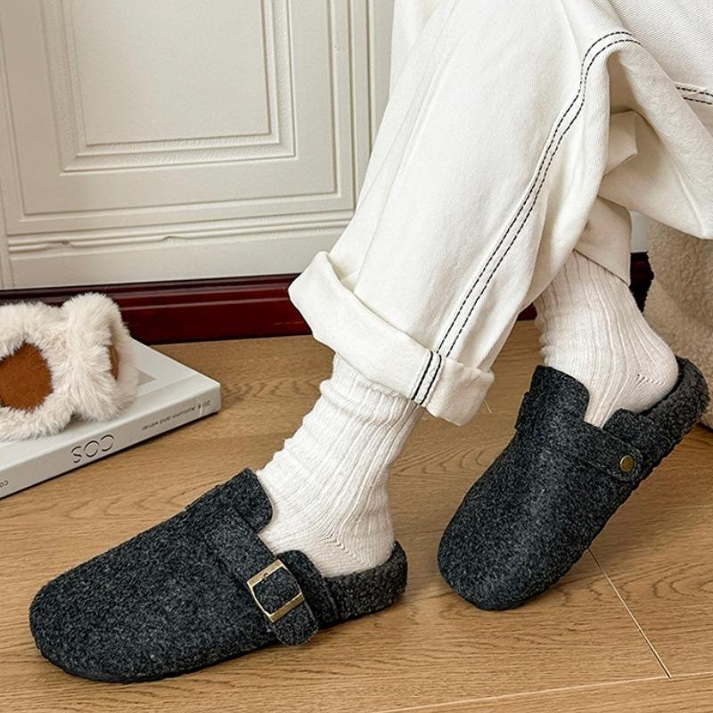 Design sense retro thick bottom velvet bag head half drag autumn and winter new warm wool cotton slippers