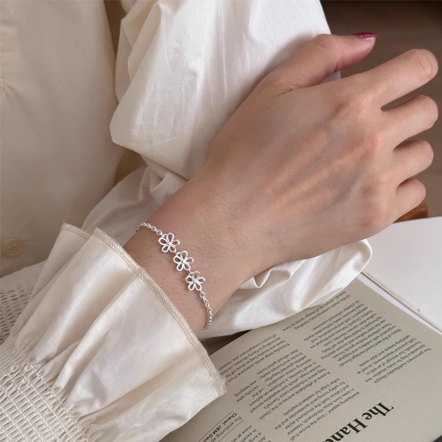 100% Solid 925 Silver Retro Bracelet for Women Men Vintage Handmade Flower Narrow Patern Bracelet Birthday Gift